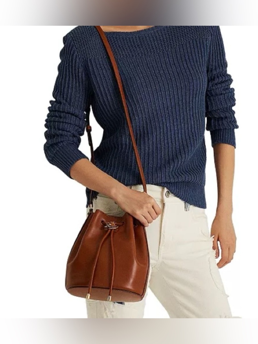 Ralph Lauren Brown Leather Drawstring Bucket Bag medium